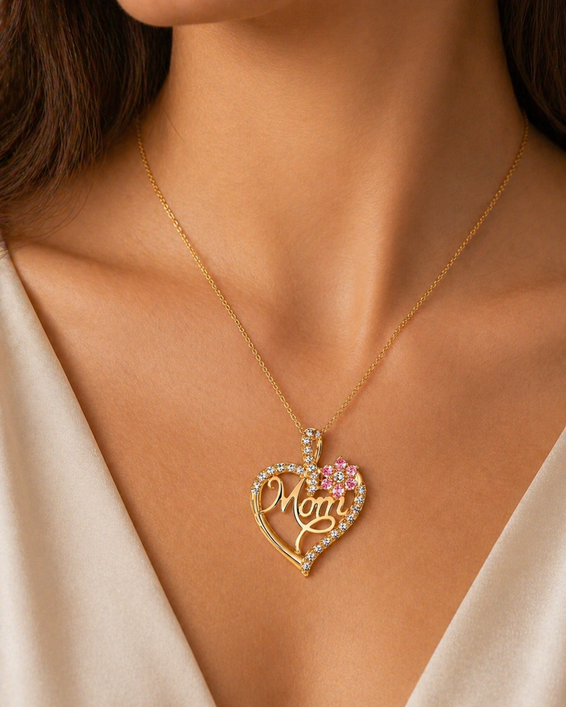 Heart Pendant Necklace for Mom with Rose Gift Box